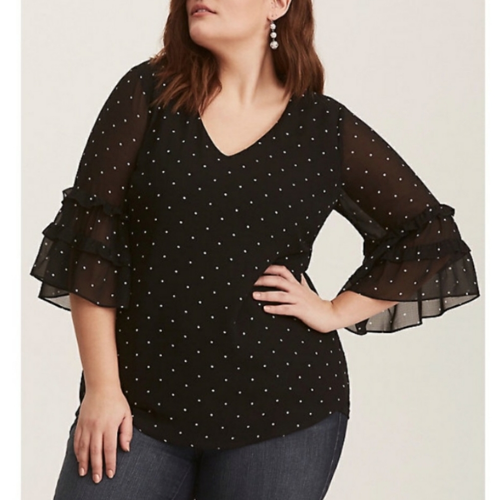 Torrid Polka Dot Crinkle Chiffon Blouse